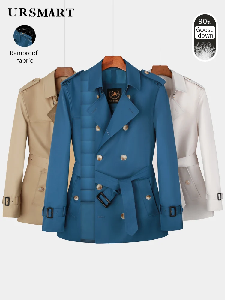 Men's Double Breasted Thickened Warm British Trench Coat Rain Proof Down Jacket Coat Men