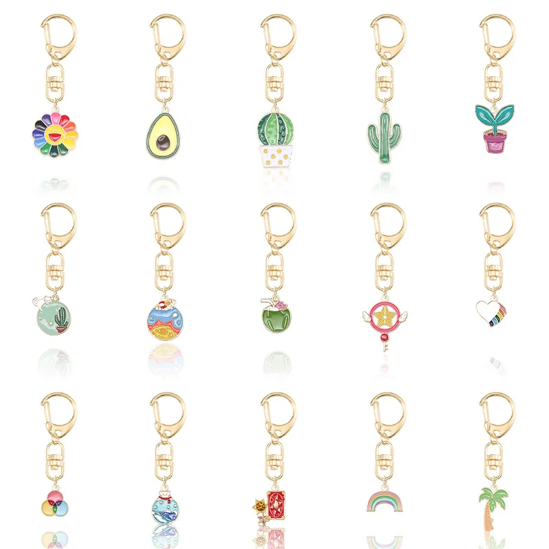 

Korean Fashion Simple Personality Colorful Alloy Oil Dripping Plant Snow Mountain Love Cartoon Key Chain 2x6cm