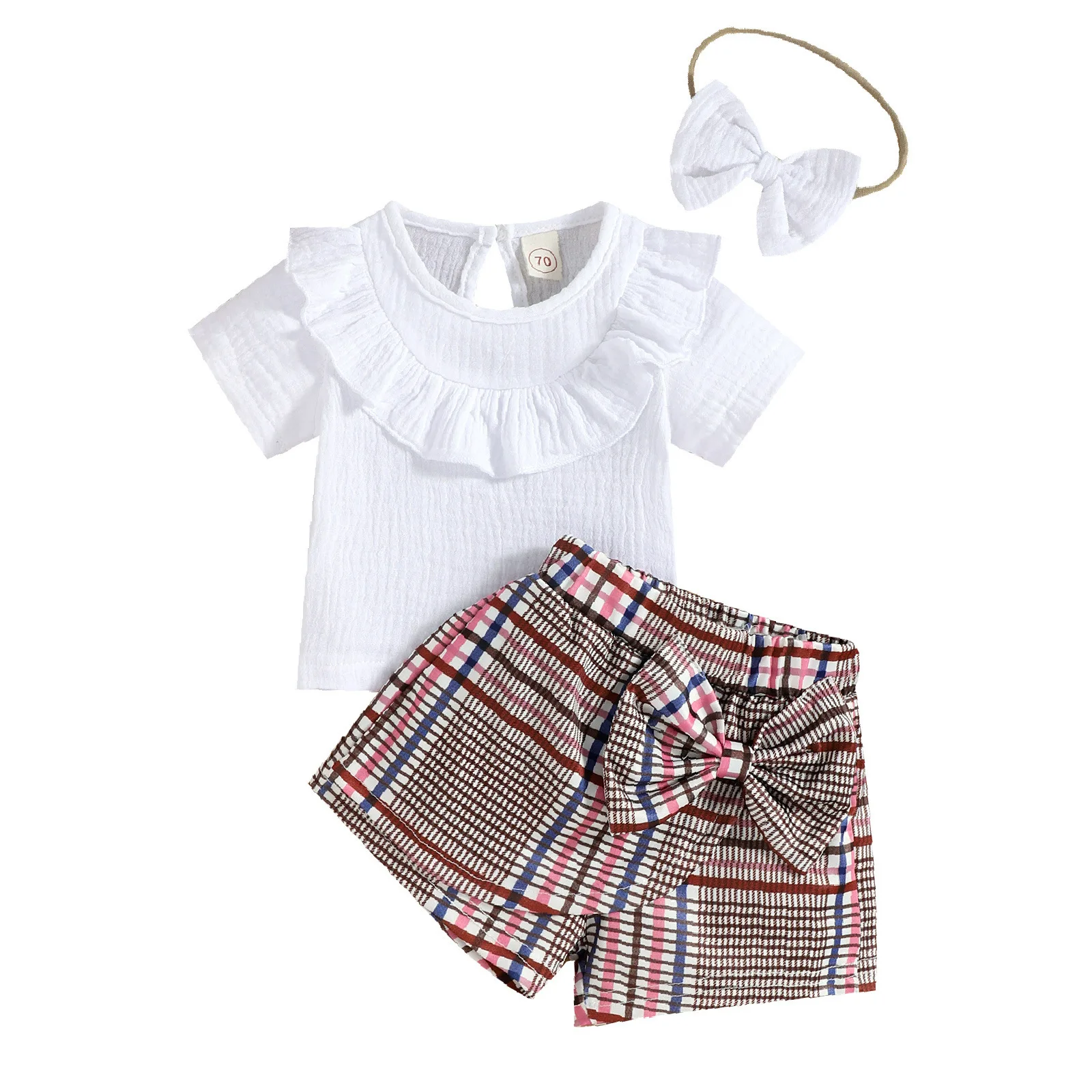 New Baby Girls Clothing Outfits Summer Newborn Infant Sleeveless T-shirt Plaid Shorts 3Pcs/Sets Clothes Casual Sports Tracksuits