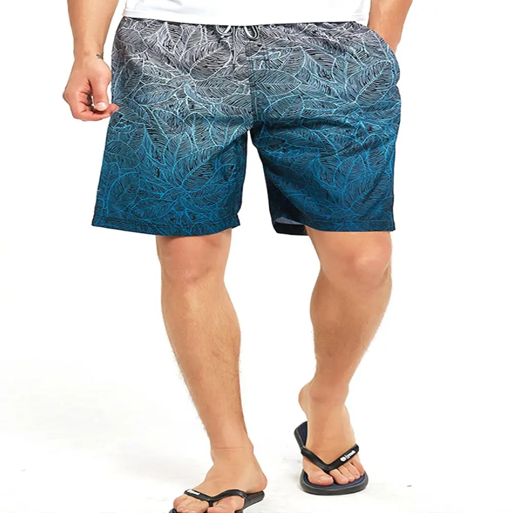 Mens Big and Tall Swim Trunk Lightweight Gradient Color Beach Bathing Suit Quick Dry Boardshorts for Swimming Surfing