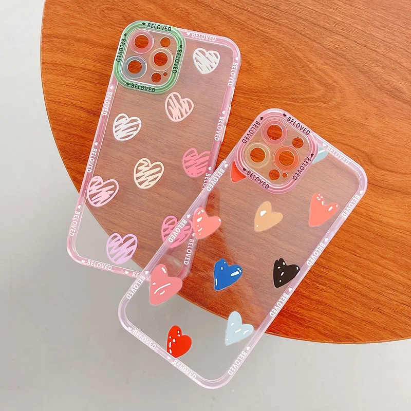 Simple Color Love Phone Case For iPhone 14 13 12 11 Pro XS MAX 7 XR X 8 6 Plus Clear Cover Soft Fundas