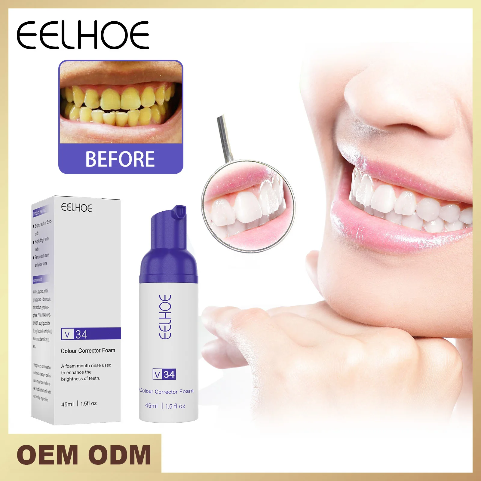 

Eelhoe Teeth Cleansing Stains Removes Breath Freshen Teeth Whitening Mousse Oral Hygiene Mousse Foam Portable Travel Toothpaste