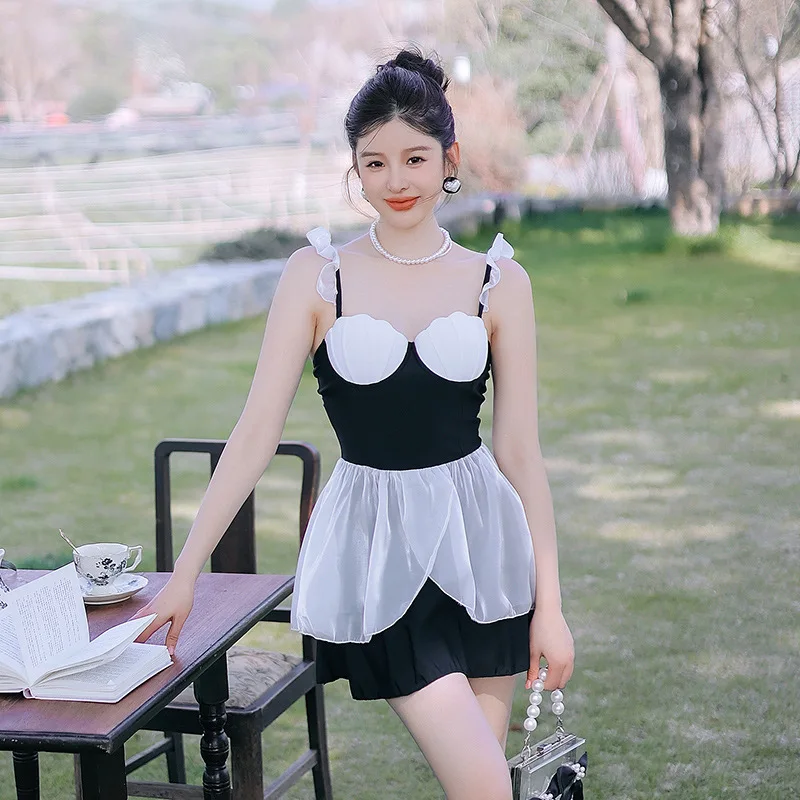 

Женский слитный купальник с юбкой в Корейском стиле