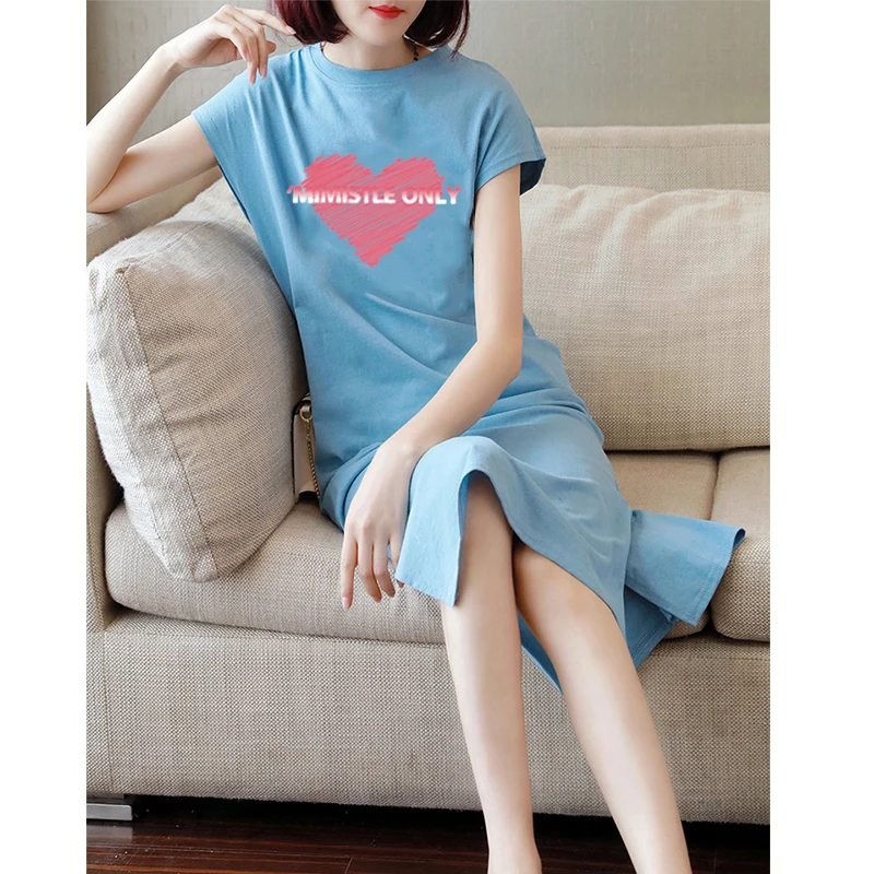 Хлопковая длинная футболка выше колена без рукавов юбка женское летнее новое