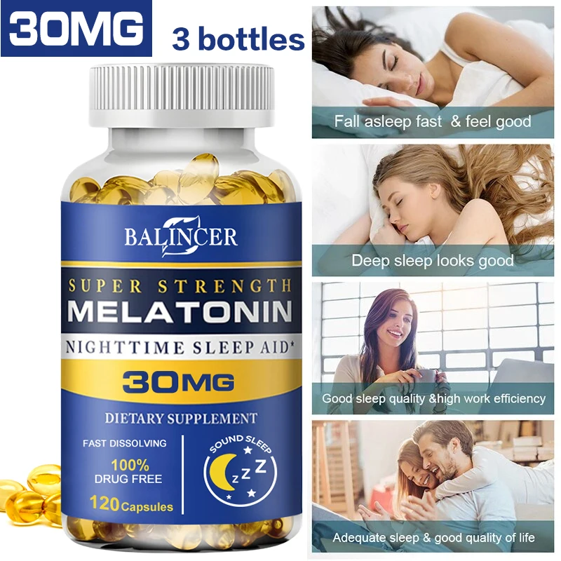 

Melatonin Capsule Supplement - Helps Relieve Stress and Anxiety, Improve Sleep Quality, Prevent Insomnia, and Regulate Rhythms