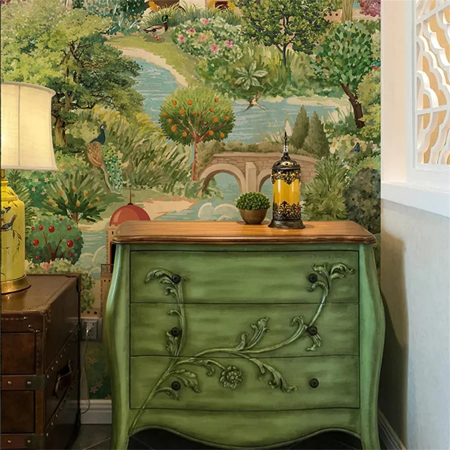 Обои на заказ с 3D украшением в стиле Наньян фойе гостиной зеленых лесов домашний