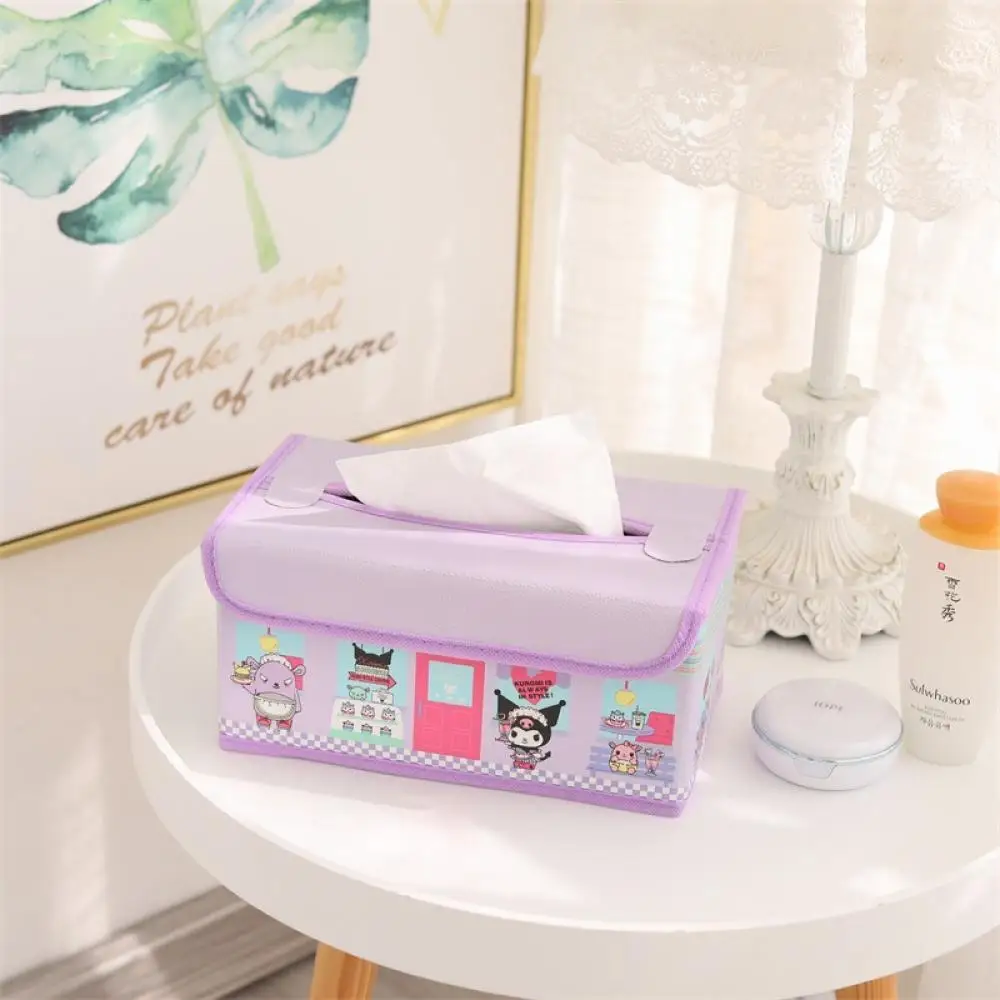 

Sanrio Tissue Box 24Cm Leather Foldable Tabletop Hello Kt Kuromi Melody Cinnamoroll Flap of Paper Extraction Storage Childrens