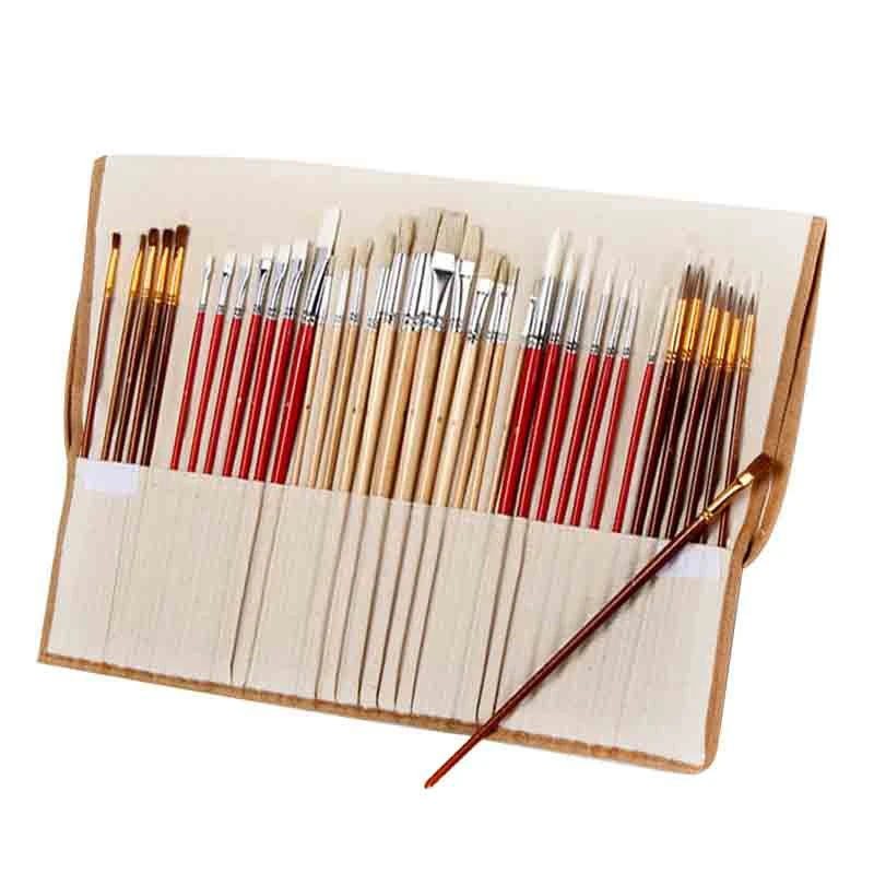 

38 Pcs Paint Brushes Set Long Wooden Handle Synthetic Hair Art Supplies For Oil Acrylic Watercolor Painting