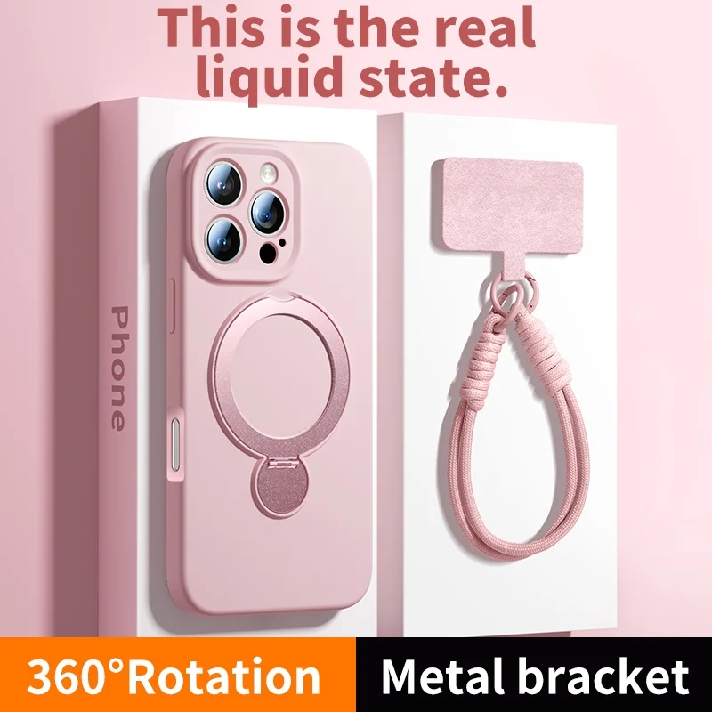 Фото Чехол для телефона с жидким кронштейном и ремешком для iPhone 16 Pro Max 15 14 13 Pro Max 16 Plus 360 °   Чехол на запястье с вращающейся подставкой 16 Pro Max №3