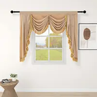 1 Panel Europe Waterfall Velvet Valance Curtain Window Treatment Solid Color with Fringe Trim Tassel for Bedroom Rod Pocket