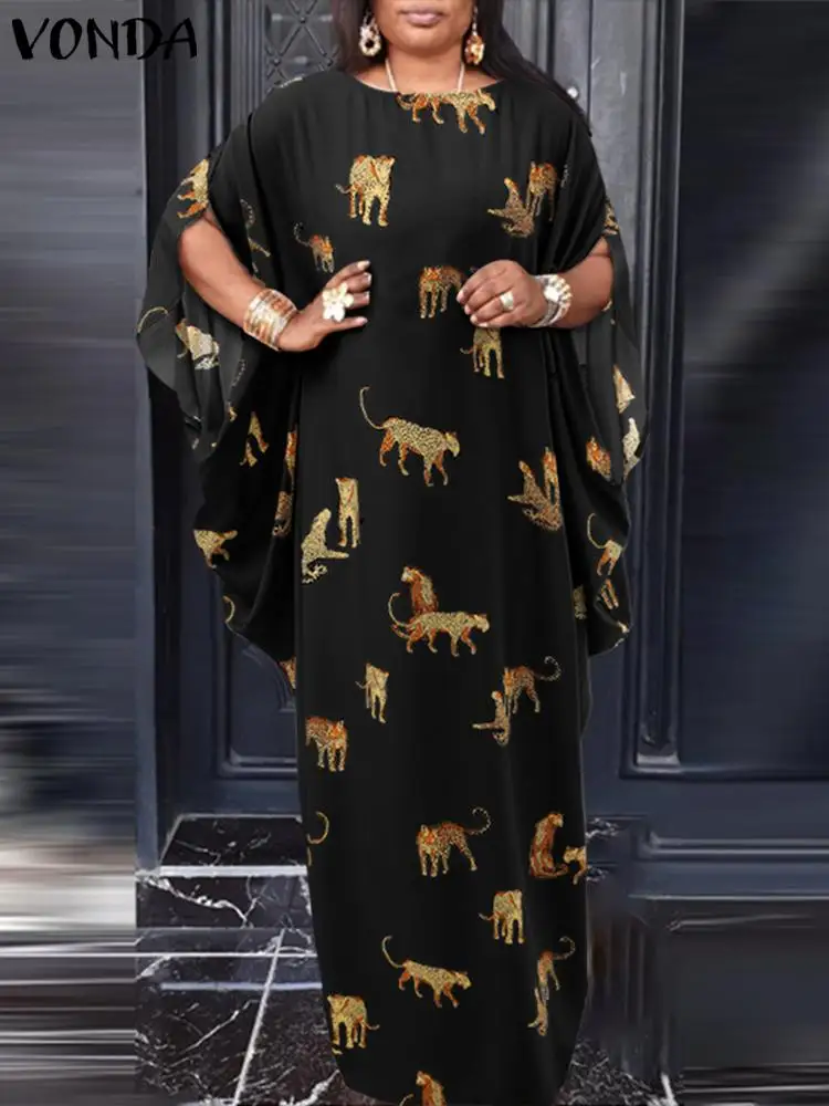 

2022 летний сарафан VONDA, женское платье-кафтан, винтажное праздничное платье с коротким рукавом и принтом, плиссированвечерние вечернее плать...