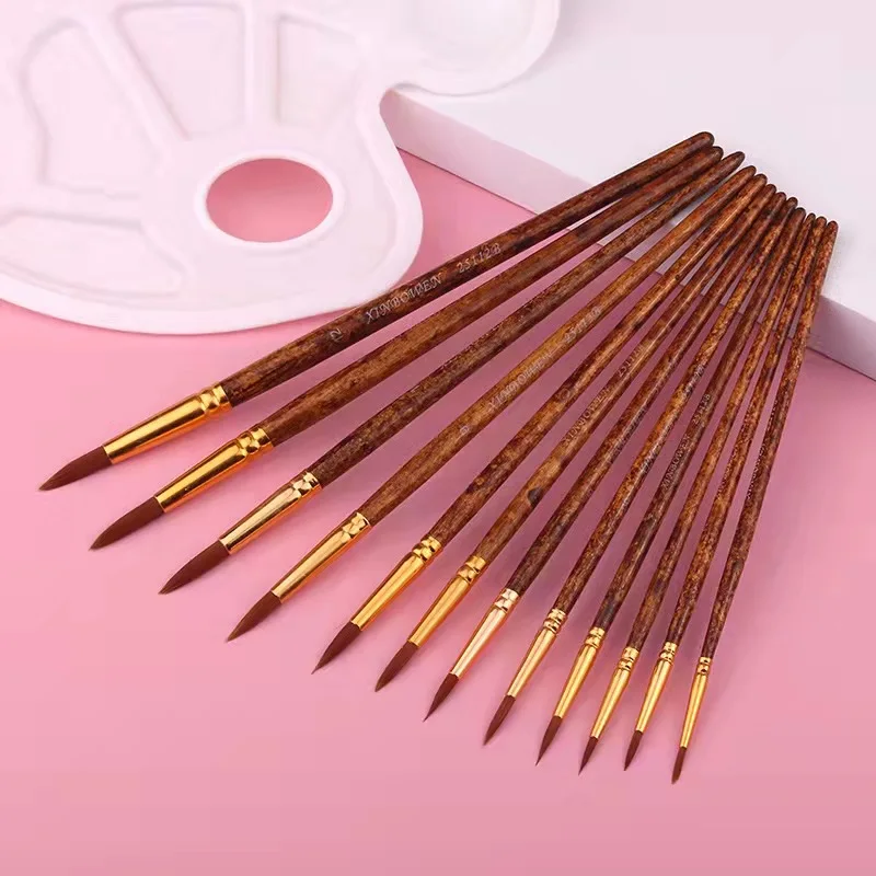 

Мелки из нейлоновой шерсти, плоская головка, круглая головка, 12 дюймов, зернистость из дерева, качественная Акварельная кисть, искусственны...