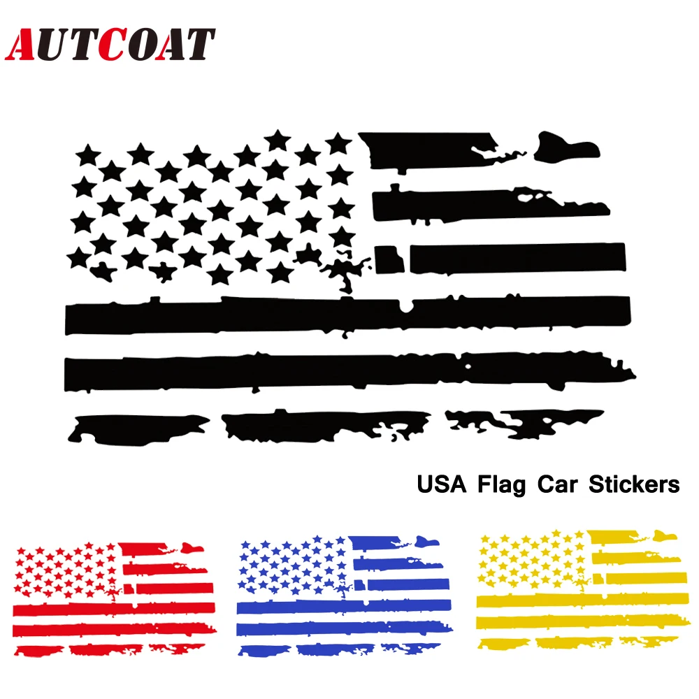 

AUTCOAT Distressed USA Flag Vinyl Decal Stickers for Car Truck Hood Wall Window Toolbox Bumper Sticker Big Sizes and Cool Colors