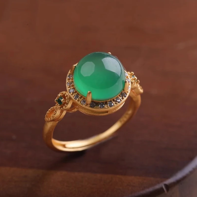 Классические старинные золотые изделия, натуральные зеленые кольца Hotan из нефрита для женщин, ретро-украшения в китайском стиле, драгоценности