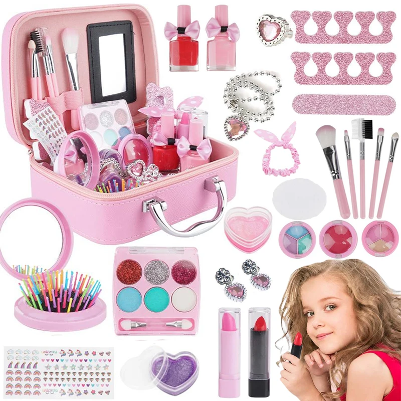 Детский набор для макияжа, помада, макияж, ролевые игры с игрушками, косметика, развивающие игрушки, макияж принцессы для девочек, чемодан, подарок