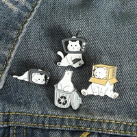 cartoon animal enamel brooch funny funny owl bear head in tv trash can metal pin lapel badge jewelry gift for kids