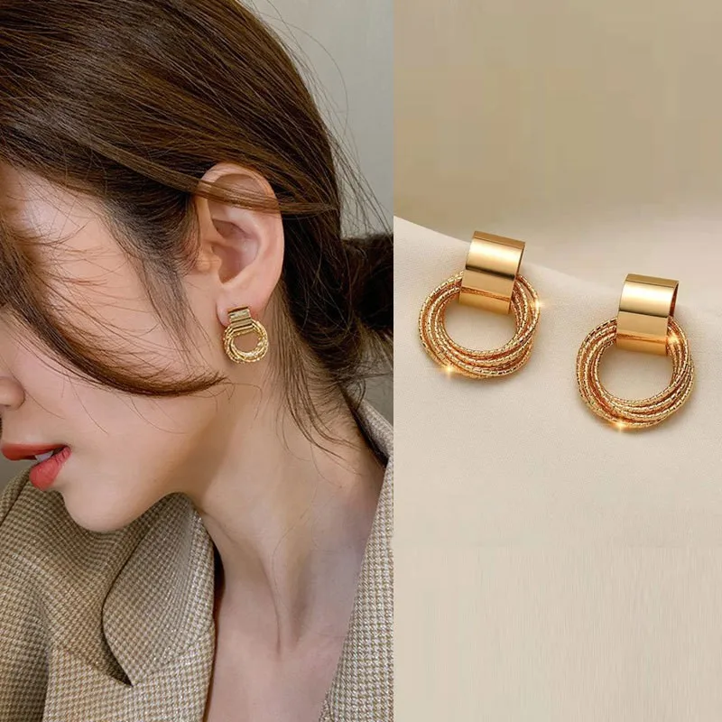 

Retro Metallic Gold Color Multiple Small Circle Pendant Earrings 2023 New Jewelry Fashion Wedding Party Earrings for Woman