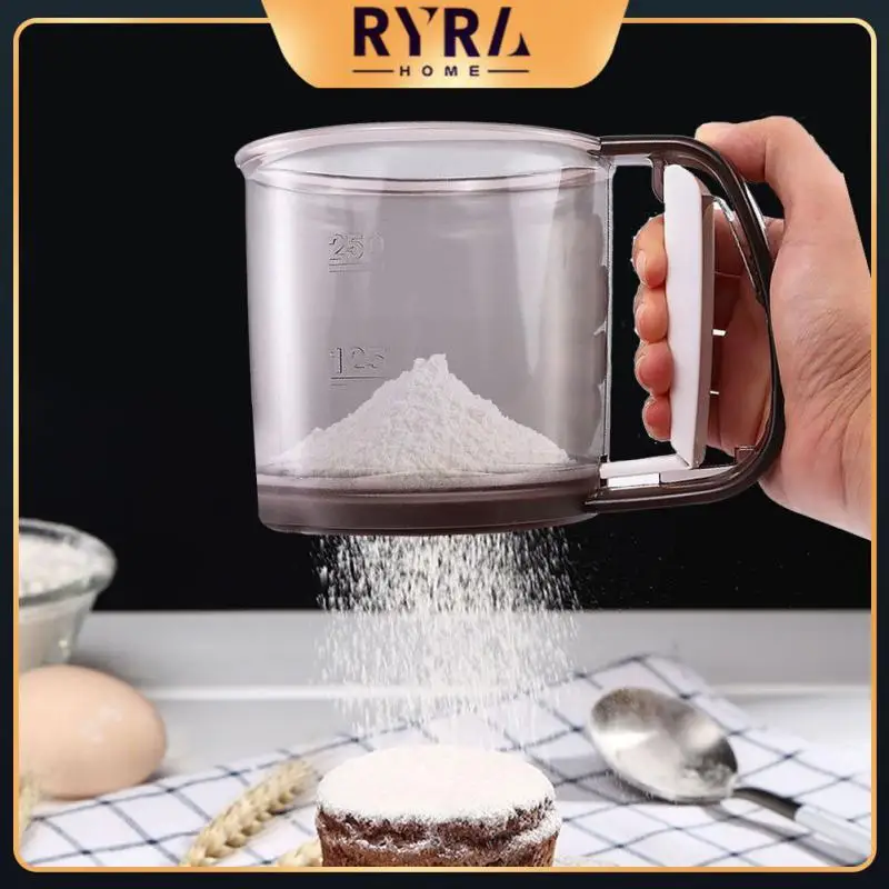 

Plastic Sieve Cup Powder Flour Baking Tool Icing Sugar Mesh Sieve Colander Crank Sifter With Measuring Scale Kitchen Tools