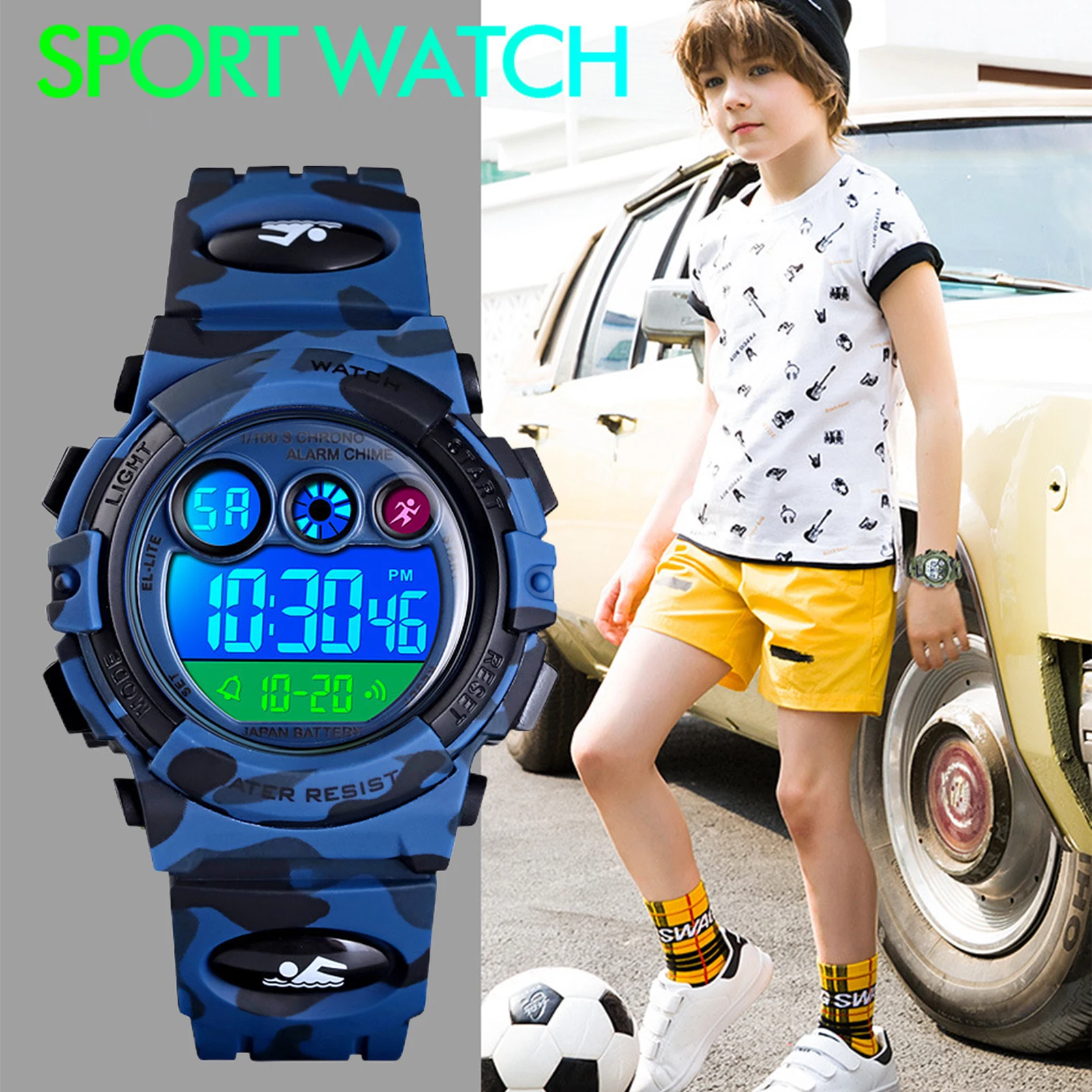 

Часы наручные мужские электронные с круглым циферблатом, спортивные цифровые повседневные светящиеся с секундомером и браслетом из искусственной кожи, аксессуары