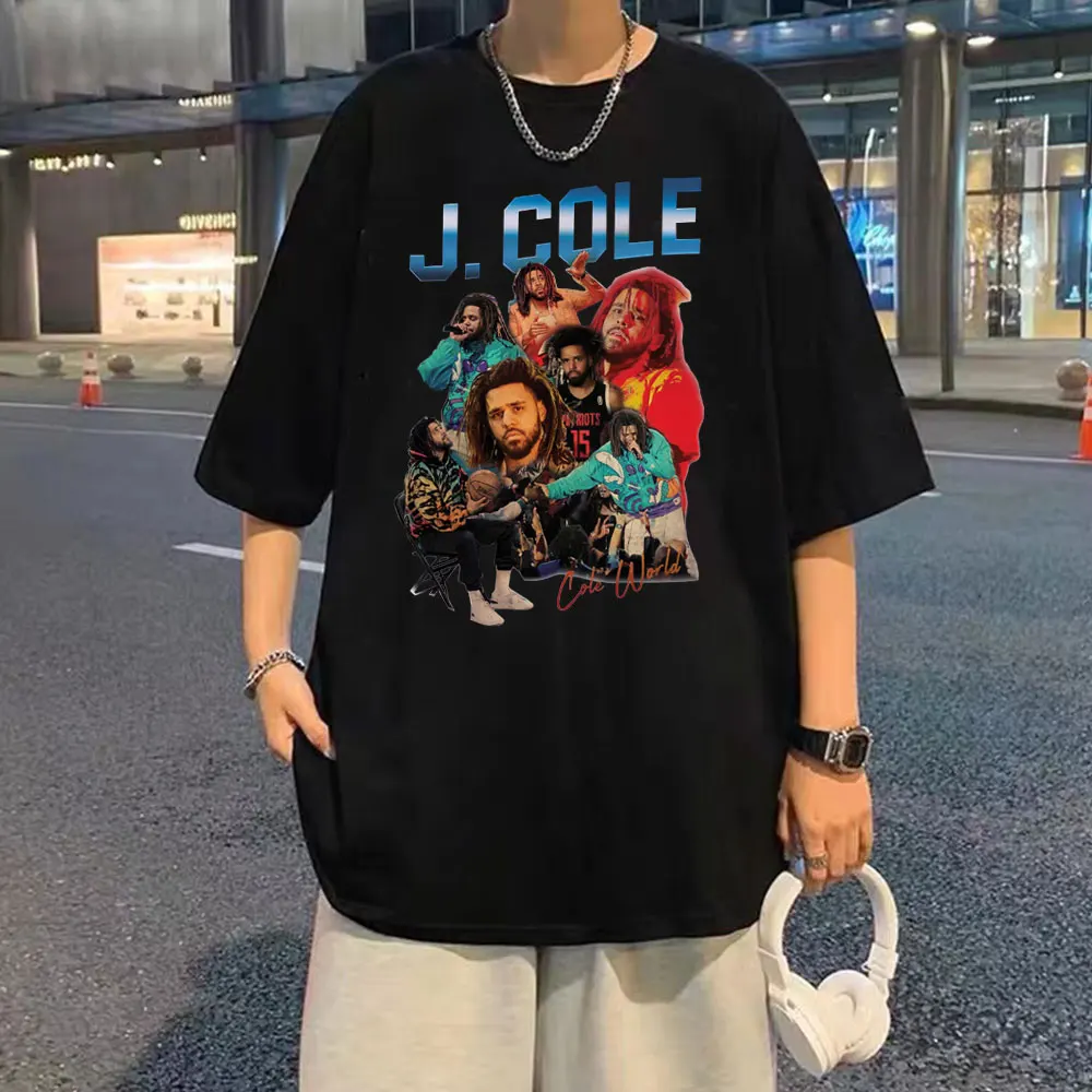 

Rapper J Cole Crooked Smile Vintage Tshirt Men Women Fashion Cotton Oversized T-shirt Short Sleeve Male Hip Hop Loose Streetwear