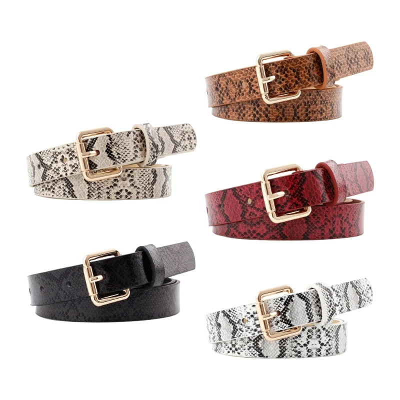 

Simple Adult Unisex Waist Belt Vintage Snake Pattern PU-leather Fashion Rectangle Buckle Belt for Security Checking