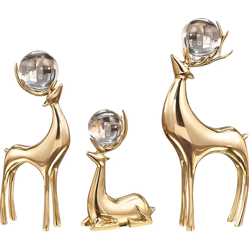 

Luxury Nordic Metal Figurine Gold Copper Model Deer Crystal Living Room Aesthetic Room Decor Home Decoration Accessories Gift