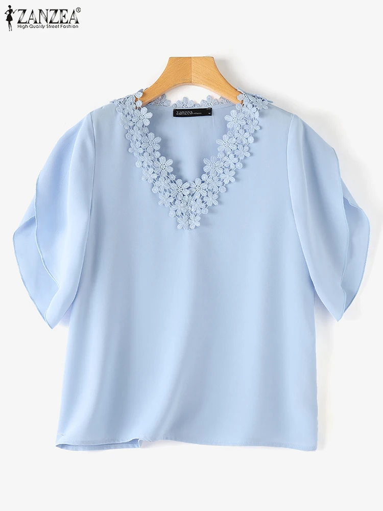 Винтажные кружевные топы ZANZEA с рукавами из двух частей Элегантная блузка