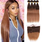 Цветные пряди с застежкой, прямые бразильские рандомные пряди, кружевные передние пряди, Реми, Омбре, коричневые волосы для наращивания