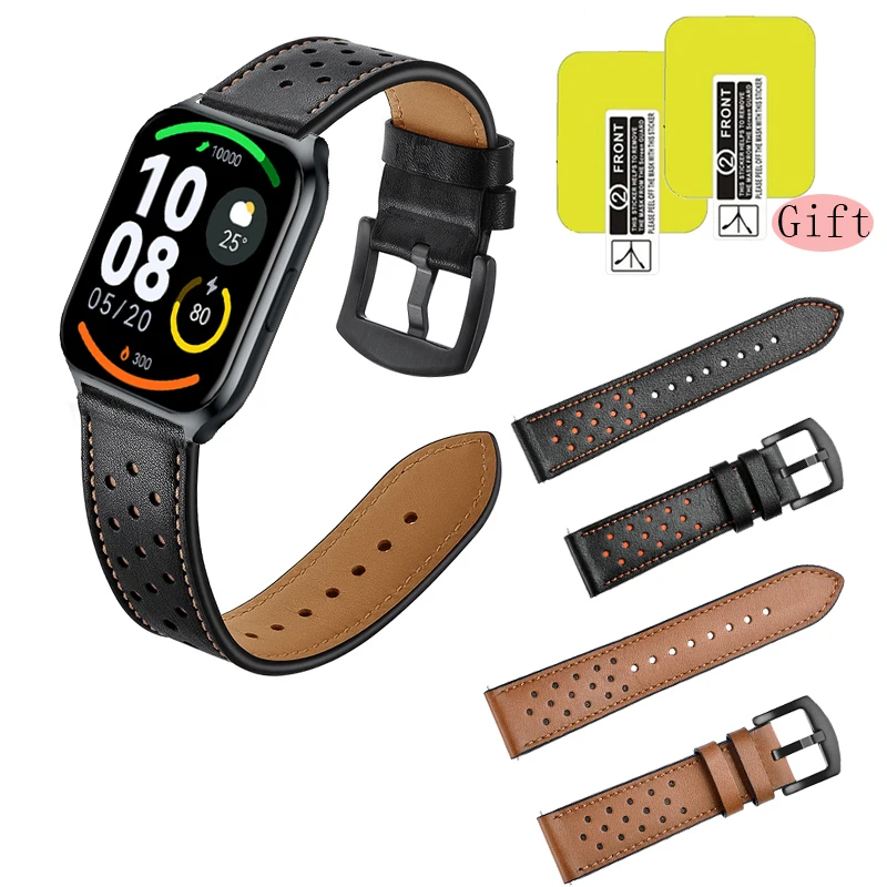 

Genuine Leather Strap For Haylou Smart Watch 2 Pro Band Replace Belts For Haylou Smart Watch 2Pro Screen Protector Film