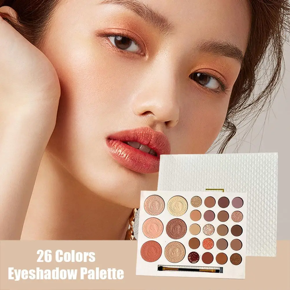 

26 Color Eyeshadow Tray Long Lasting Cardamom Age Highlighter Blush Pearl Matte Glitter Eyeshadow With Brush Beauty Girl Makeup