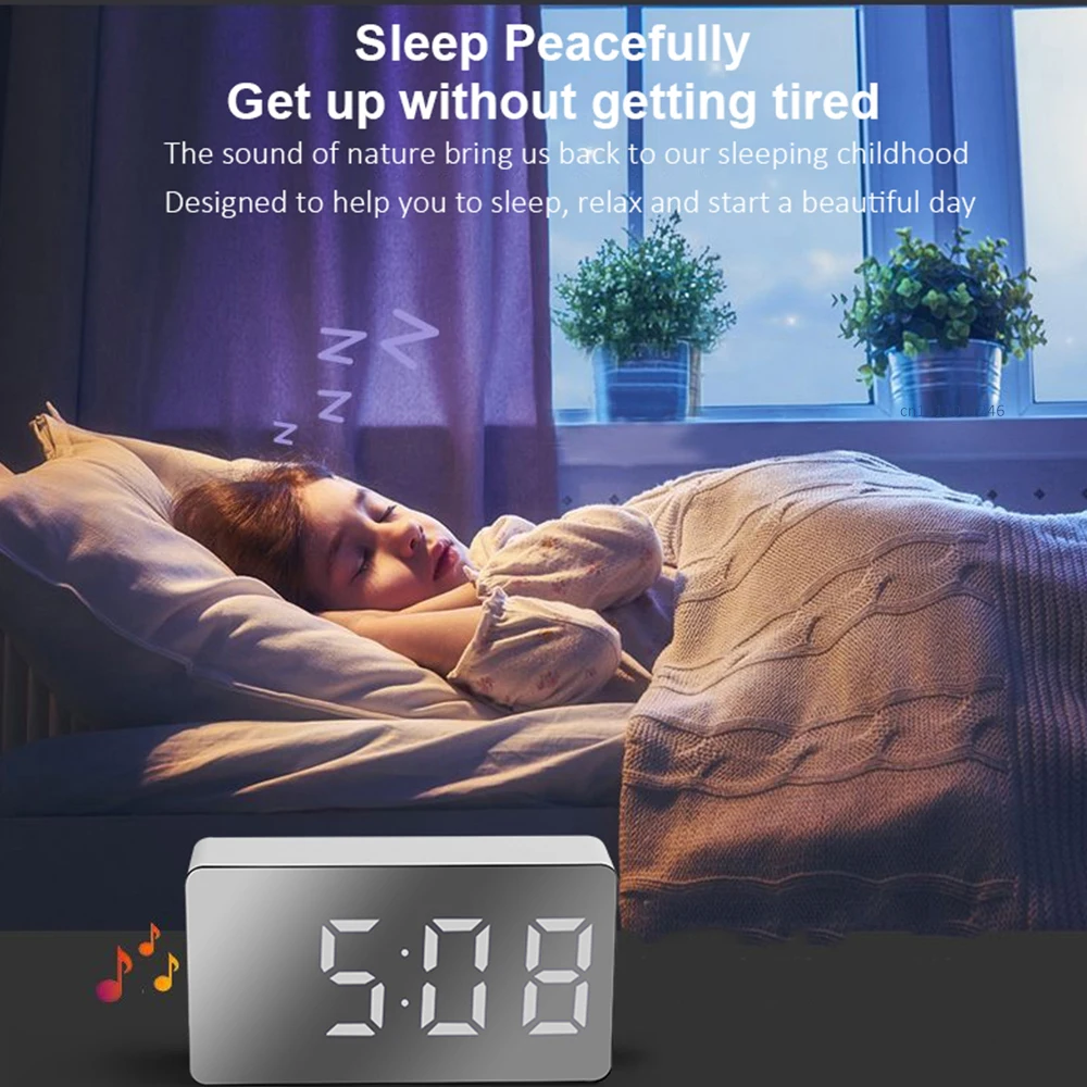 Зеркальные настольные часы многофункциональный цифровой будильник с функцией