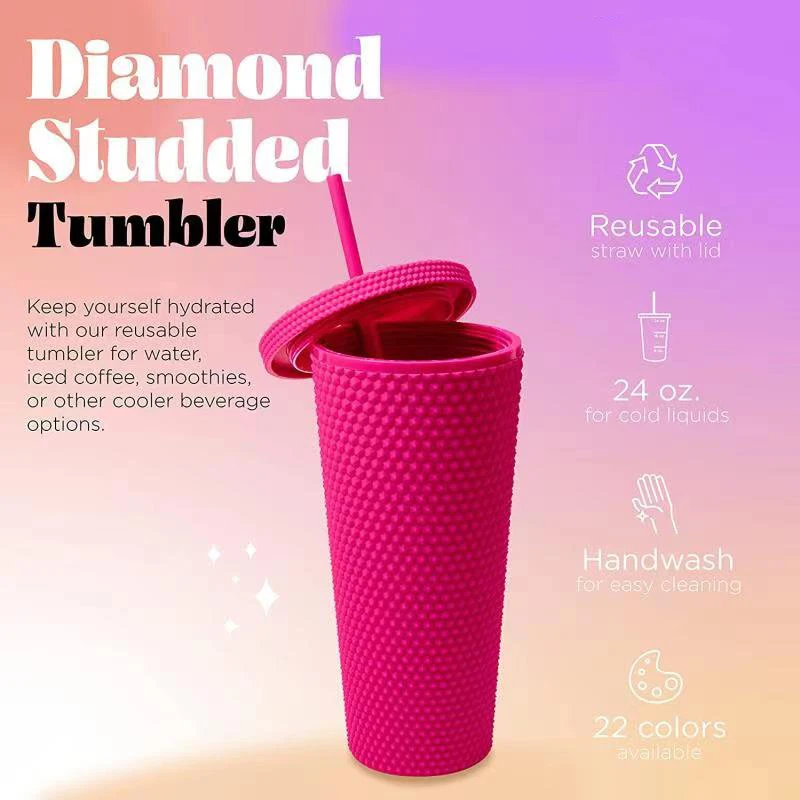 

Studded Tumbler With Straw&Lid,Diamond Radiant Goddess Cup Reusable BPA Free Double Layer Plastic Cold WaterMug Coffee Mug 24 OZ