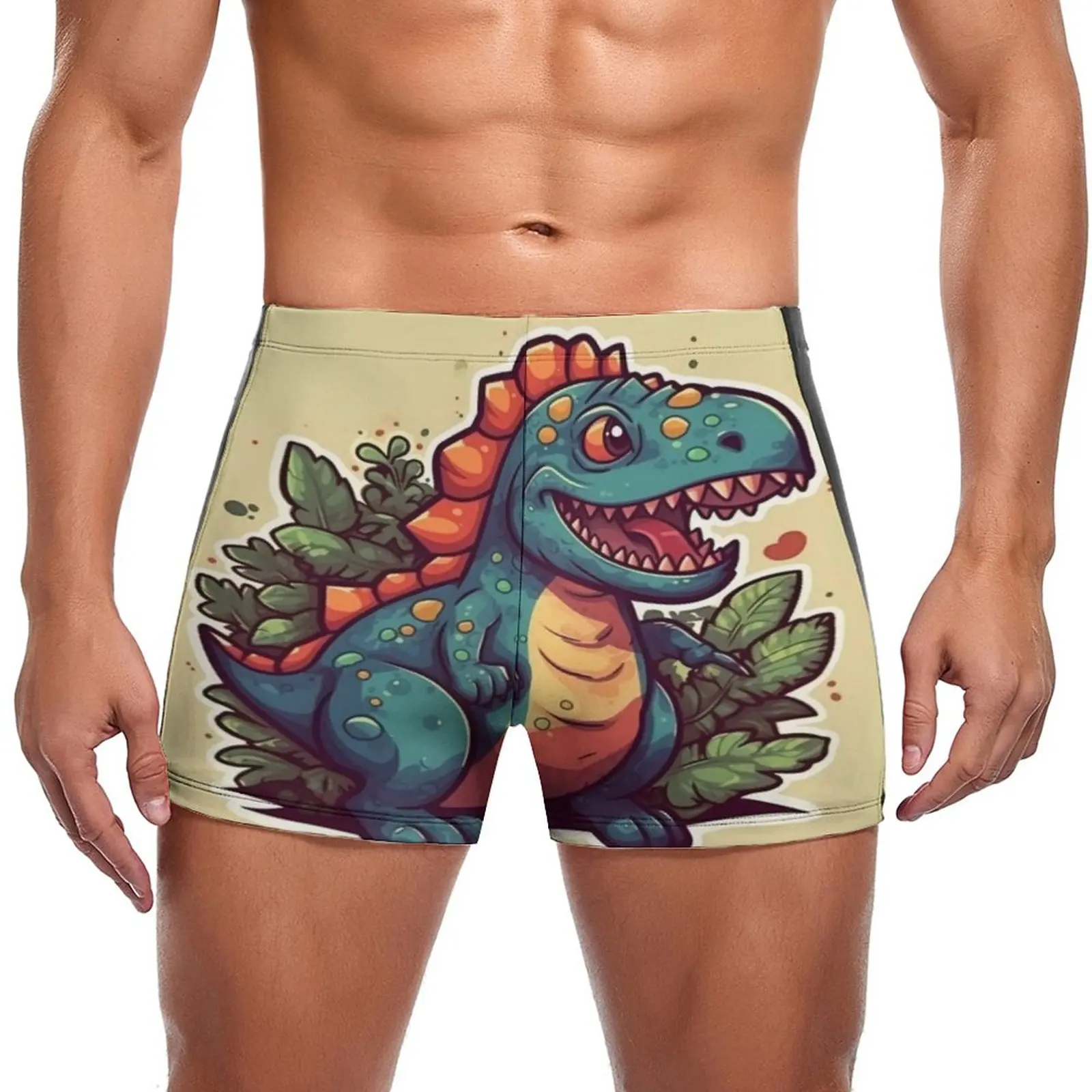 

Плавательные трусы с динозавром, забавные мультяшные боксеры для плавания в натуральном стиле, быстросохнущие на заказ, тренировочный мужской купальник большого размера