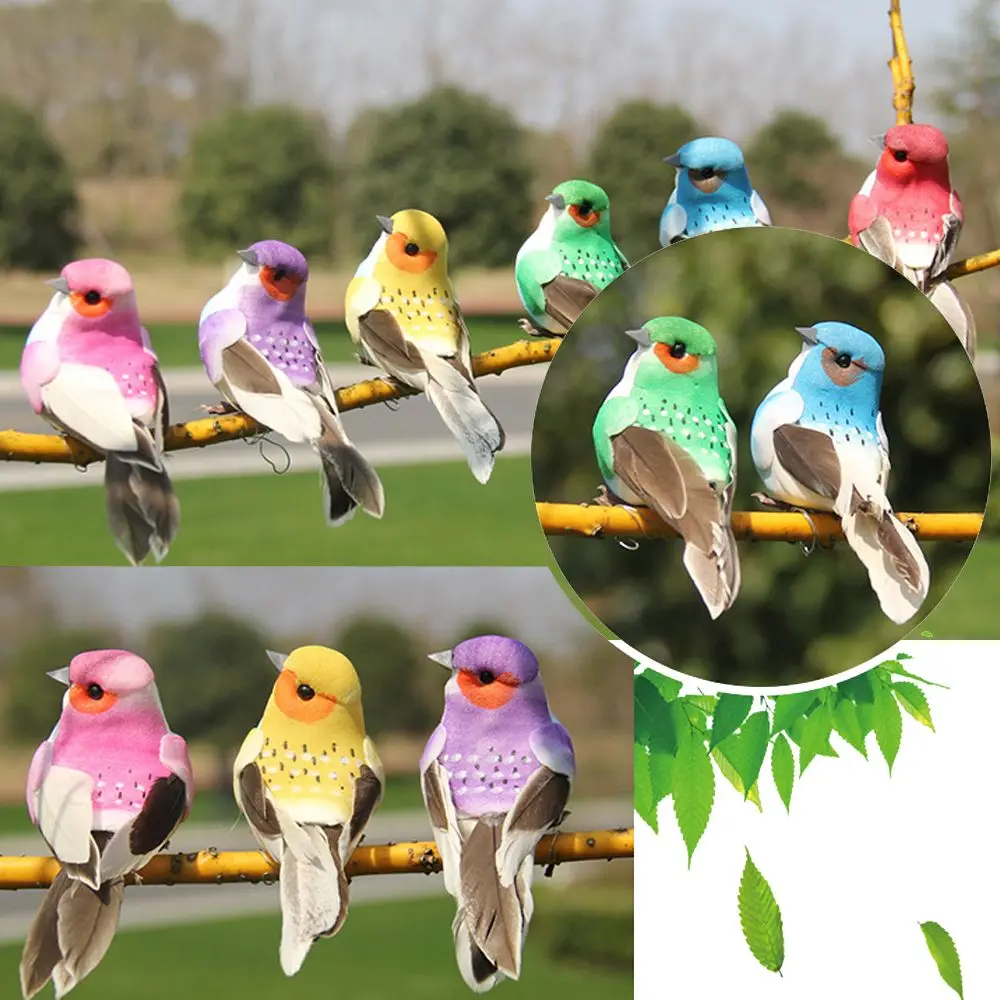 

12PCS/Set Handmade Simulation Bird Creative Feather Lawn Garden Yard Figurine Ornament Animal Bird Props Miniature landscape