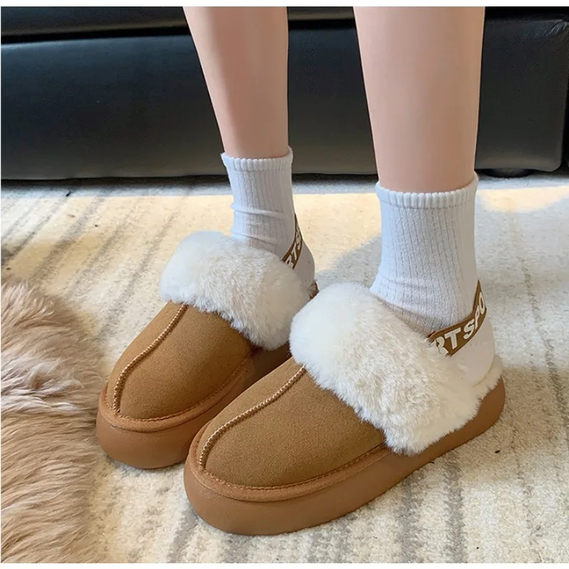 

Женские домашние тапочки на платформе, теплые пушистые тапочки, мягкие Нескользящие шлепанцы с плоской подошвой, зима 2023