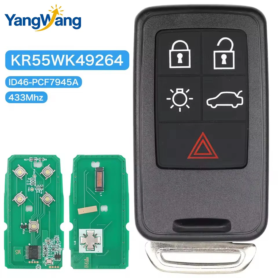 Фото Смарт-ключ-пульт YangWang Replacement для автомобиля, 434 МГц, чип ID46, для Volvo XC60 S60 S60L V40 V60 S80 XC70, KR55WK49264, 5 кнопок №1