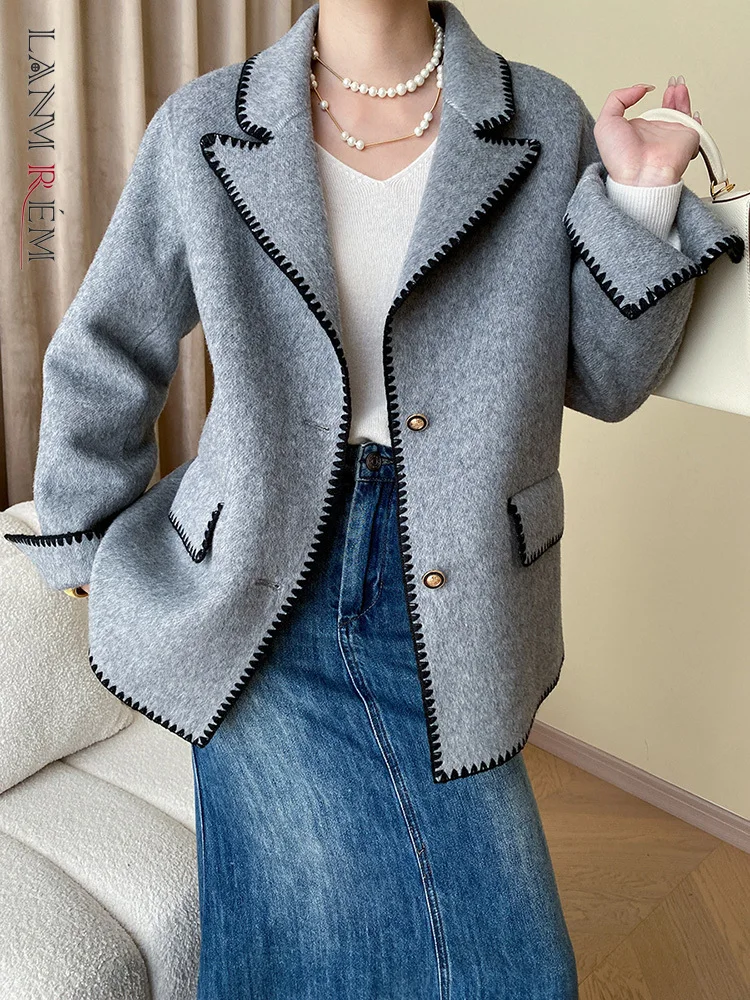 

[LANMREM] High End Woolen Blazers For Women Solid Single Breasted Long Sleeve Elegant Female Jackets 2023 Autumn New Tops 26D574