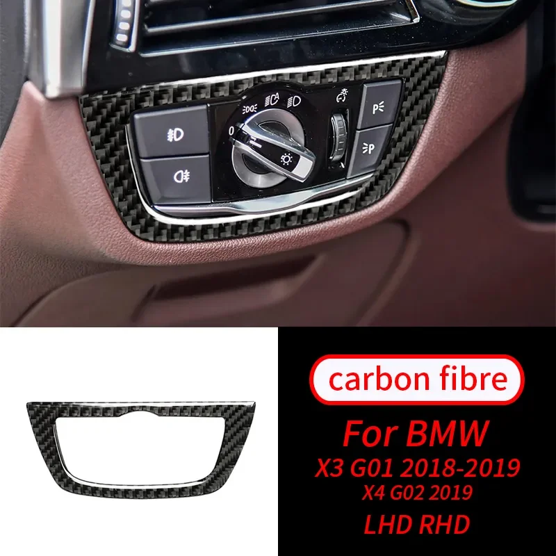 

Real Carbon Fiber Color Head-Light Control Button Trim Car Interior Accessories For BMW X3 G01 18-19 X4 2019