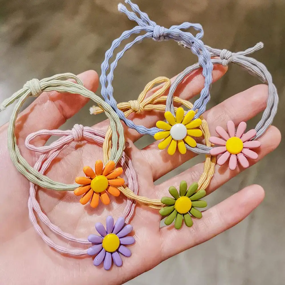 5PC/set Candy-colored Daisy Bow Head Rope Fresh Girl Headwear Elastic Rubber Band Tie Braider Kids Cartoon Hair Accessories