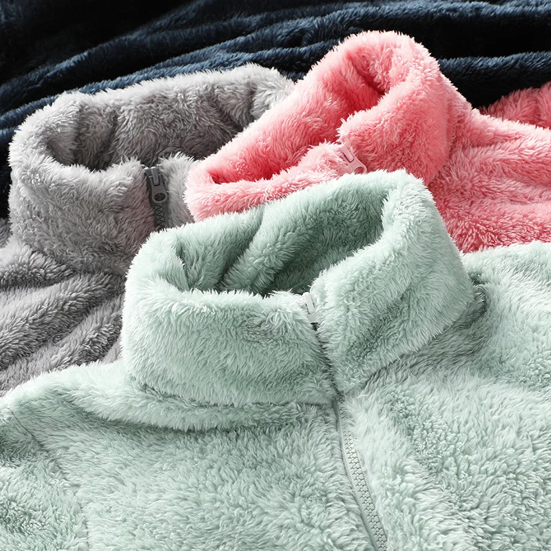 

2021 Woman Autumn Winter Double-sided Wear Coral Fleece Jacket Outdoor Warmth Padded Cardigan Plush Sweatshirt Women Pink Hoodie