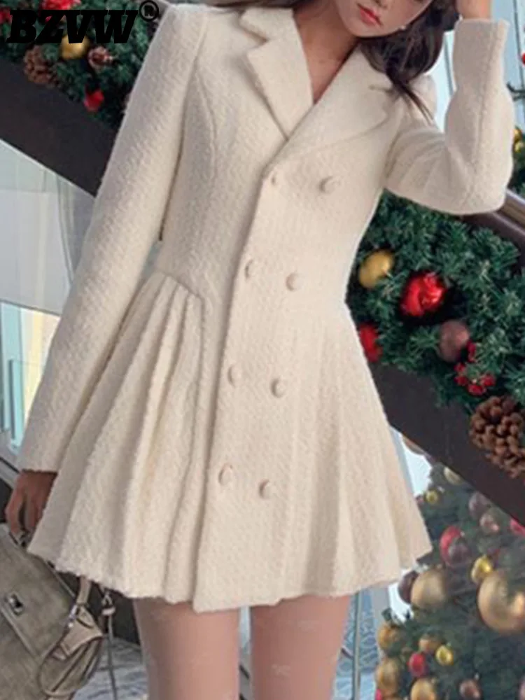 

Модные темпераментные плиссированные платья BZVW А-силуэта с отложным воротником для женщин однотонное платье с длинным рукавом для женщин Весна 2023 Новинка 25Y0854