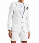 Новинка 2022, белый мужской костюм, короткие брюки, повседневные летние костюмы, костюм из двух предметов, смокинг для жениха, Пляжное свадебное платье (Блейзер + брюки + галстук)