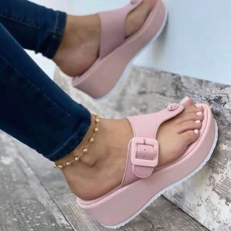 

2022 New Women Wedges Slides Summer Casual Platform Flip Flops Ladies Sandals Party Peep-toe Pumps Non-slip Flat Womans Slippers