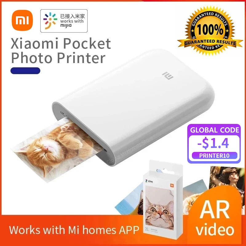 Versão global xiaomi mijia ar impressora 300dpi portátil foto mini bolso com diy compartilhar 500mah imagem impressora de bolso