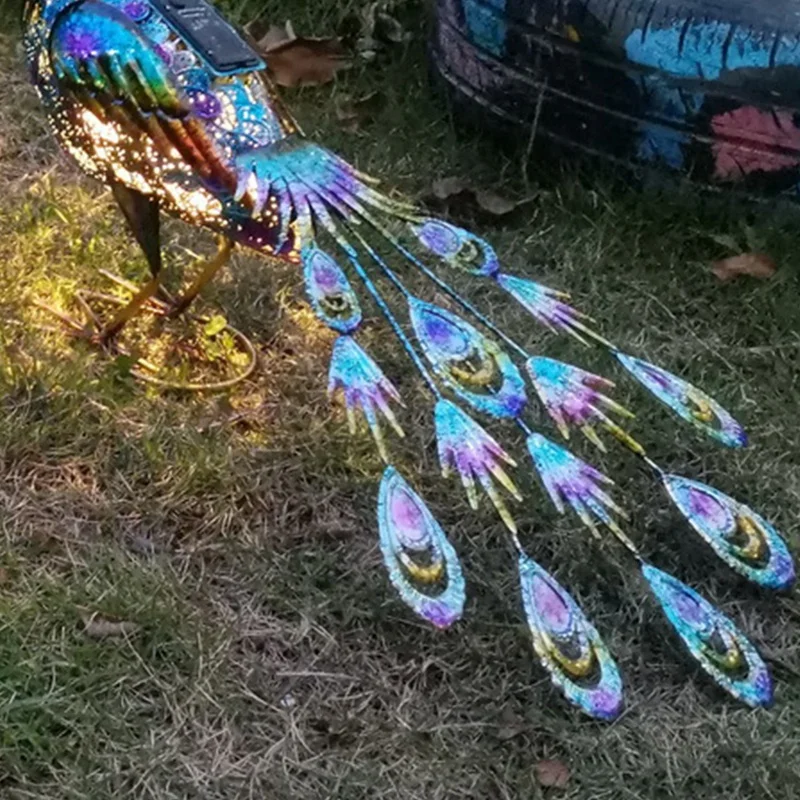 

Statue Antique Painted Solar Light Peacock Light With Iron Art Solar Hollow Peacock Lawn Garden Decoration Light