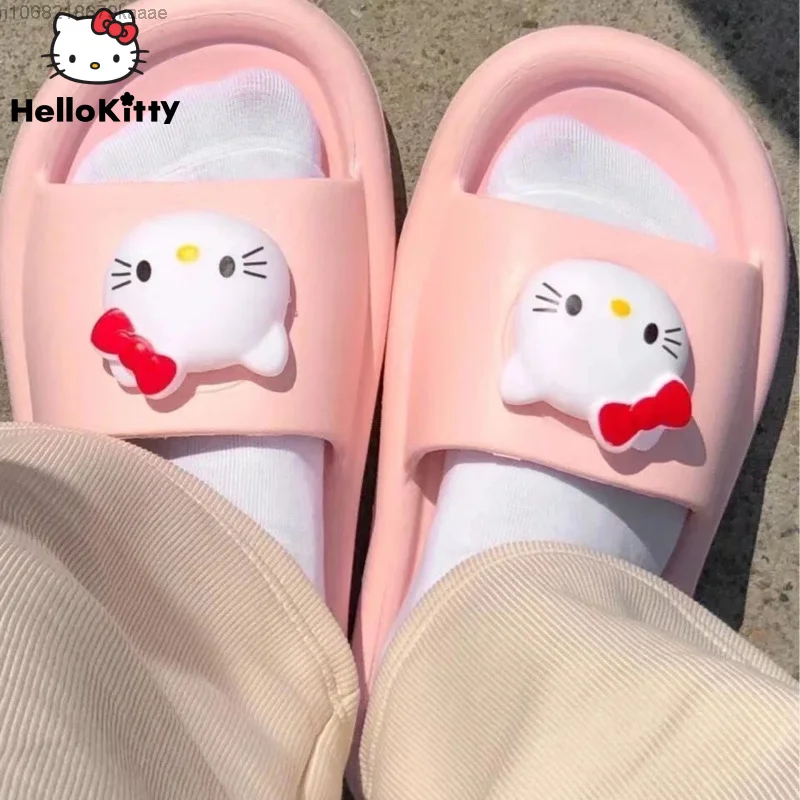 

Sanrio Hello Kitty Soft Pink Slippers Kawaii Flat Shoes Y2k Summer Sandals Anti Slip Lightweight Outside Slipper Women Flip Flop