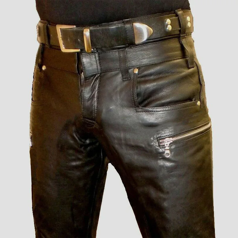 

Новинка 2022, однотонные брюки из искусственной кожи, мотоциклетные брюки из искусственной кожи, модная трендовая мужская одежда на весну и осень