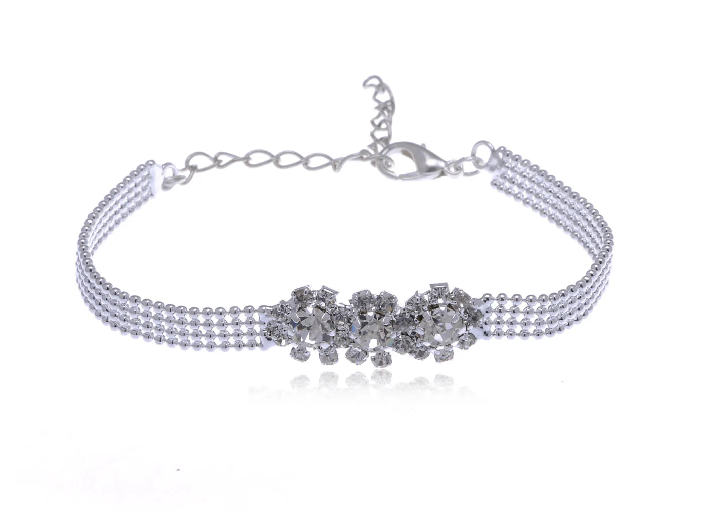

Silver Tone Crystal Link Chain Bracelet, Adjustable, Great Gift for Women