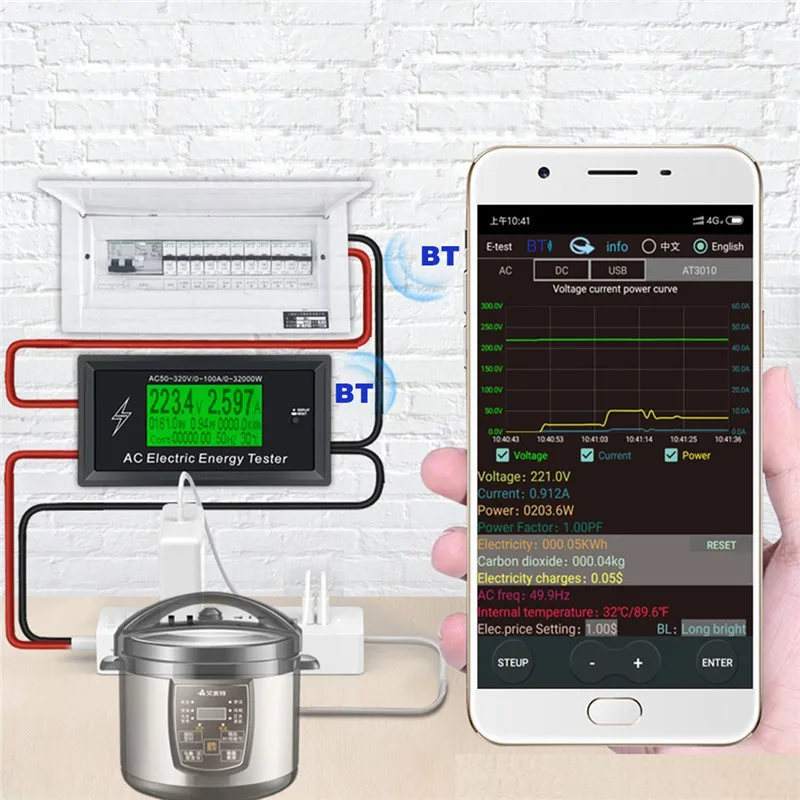 

AC 50-320V 100A 3KKW Phone App AC Meters Digital Voltage Meters indicator Power Energy Meter Voltmeter Ammeter Current