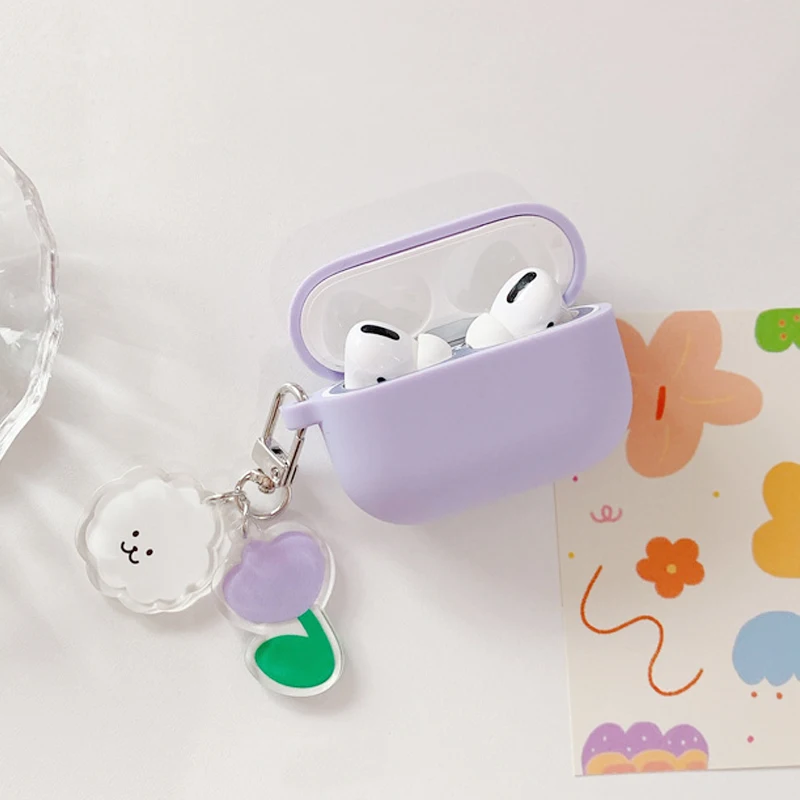

fundas purple flower case For AirPods Pro Case air pod 3 Cute bear Love heart keyring silicone Earphone case For AirPods 3 Cover
